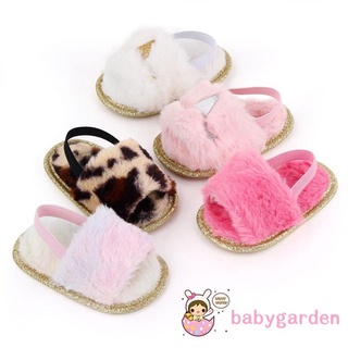 Babygarden- รองเท้าแตะ พื้นนิ่ม ประดับขนเฟอร์เทียม สายรัดหลัง ยืดหยุ่น สําหรับเด็กผู้หญิง