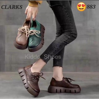 Clarks 883 รองเท้าหนังแท้ ส้นเตารีด 5 ซม. สําหรับผู้หญิง