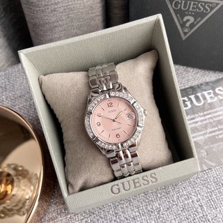 Guess Womens Stainless Steel Crystal Accented Pink Dial Silver-Tone Guess G75791M สีเงินหน้าปัดชมพู