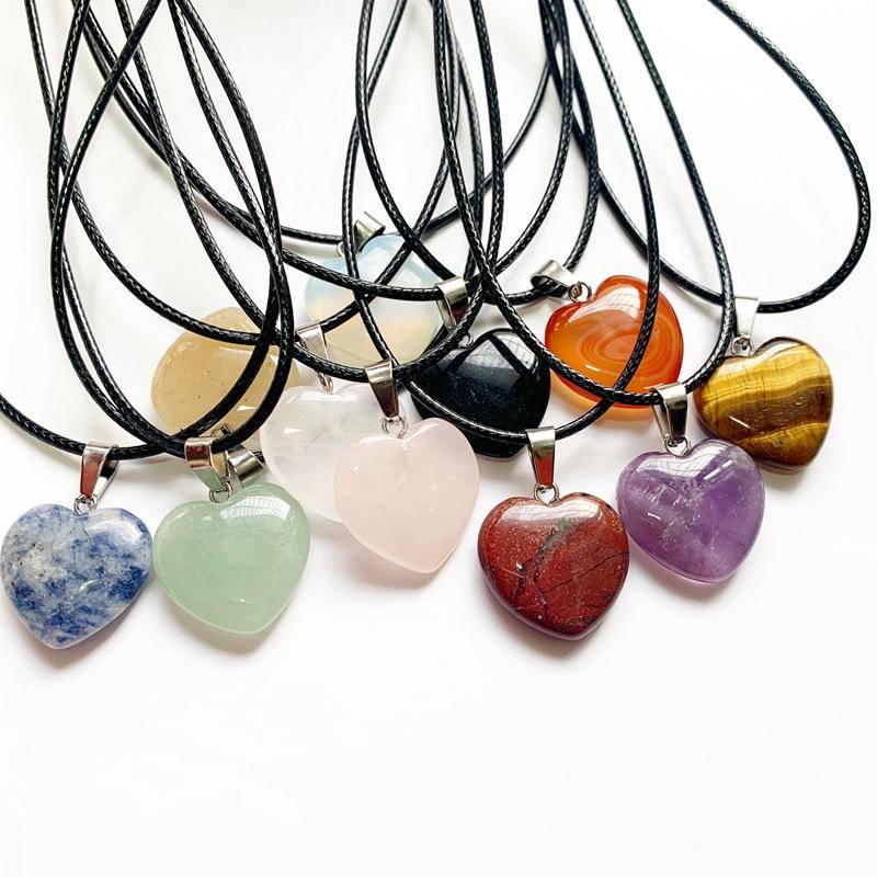 หินธรรมชาติหัวใจจี้เครื่องประดับน่ารักสร้อยคอ Love Stones รูปหัวใจ Tiger eye Carnelian สร้อยคอ
