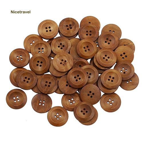 NICE 50 Pcs Wooden 4 Holes Round Wood Sewing Buttons DIY Craft Scrapbooking 25mm