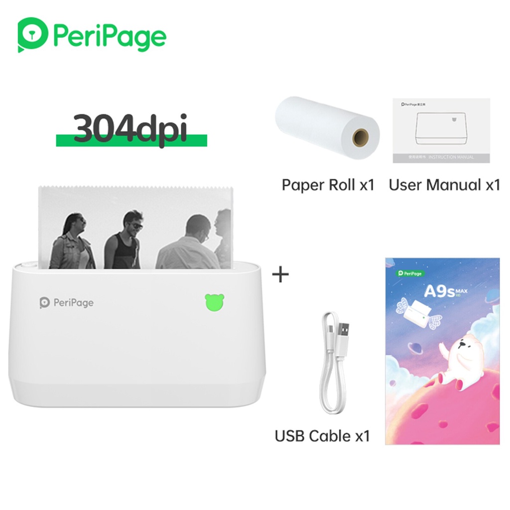 เครื่องพิมพ์ไร้สาย เครื่องปริ้นที่อยู่ PeriPage A9S MAX 304DPI ปรับกระดาษได้ 3 ขนาด คมชัดสวยงาม สินค้าพร้อมส่งในไทย