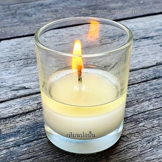 เทียนแก้วไขถั่วเหลืองชุด((1/1)แก้ว และ(3/1)แก้ว)Soy wax Candle with Glass ทำมาจากธรรมชาติ ผลิตเองพร้อมส่งทันที