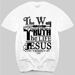 เสื้อยืด ผ้าฝ้าย พิมพ์ลาย Jesus The Truth The Way สีดํา สไตล์คริสเตียน สําหรับผู้ชาย