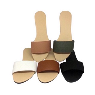 (มือ1) Minimal Style รองเท้าแตะสวมสไตล์มินิมอล(Classic Sandals) #เบอร์40 สีน้ำตาล