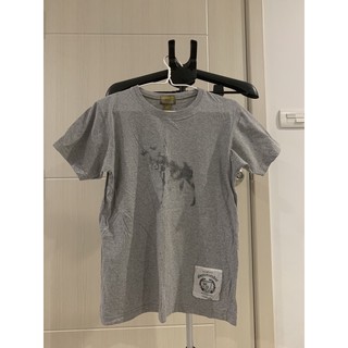 เสื้อผ้ามือสอง สภาพดี : เสื้อยืดคอกลม สีเทา (สภาพ 90%)