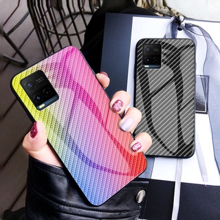 มีของพร้อมส่ง เคสโทรศัพท์ VIVO Y21 Hardcase Carbon Fiber Pattern Tempered Glass Casing Silicon Soft Edges Shell Cover เคส วีโว่Y21 Phone Case