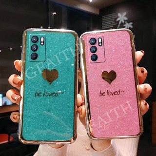 เคสโทรศัพท์ OPPO Reno6 Z 5G Reno 5 Pro Reno5 Reno4 A54 A74 A94 A15s A15 A53 4G 5G New Cover Handphone Case Fashion Couple Bling Gold Glitter Be Loved Silicone เคส OPPO Reno 6Z