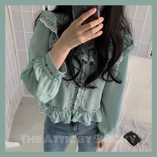 [🔥พร้อมส่ง] เสื้อชีฟอง แขนยาว งานปักลาย