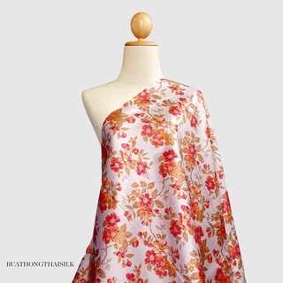 FLORAL DESIGN PRINTED THAI SILK FABRIC - ผ้าไหมไทยแท้ พิมพ์ลาย ลวดลาย ดอกไม้