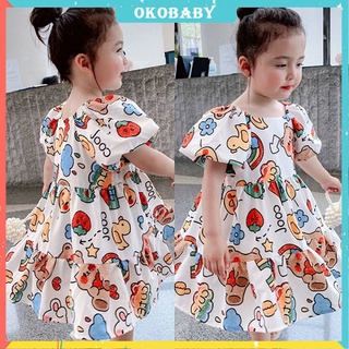 OKOBABY🌈พร้อมส่ง🌈ชุดเดรสการ์ตูนเด็กผู้หญิง 1-6ปี