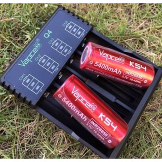 ถ่าน Vapcell 26650 สีแดงK54 ความจุ 5400 Mah 15A 2 ก้อน แท้  ฟรีปลอกถ่าน1คู่+กระเป๋าใส่ถ่าน