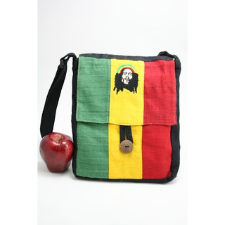 สินค้าราสต้า Bag Hemp Flat Shoulder Rastaman Button กระเป๋าราสต้าใยธรรมชาติ BOB MARLEY ปิดด้วยกระดุม ขนาด 8×10 นิ้ว