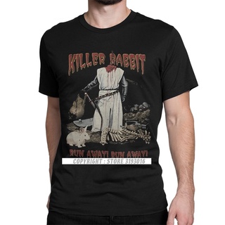 เสื้อยืดลําลอง แขนสั้น พิมพ์ลาย Killer Rabbit Run Away Monty and the Holy Grail Arthur สีดํา ของขวัญที่ดีที่สุด สําหรับผ