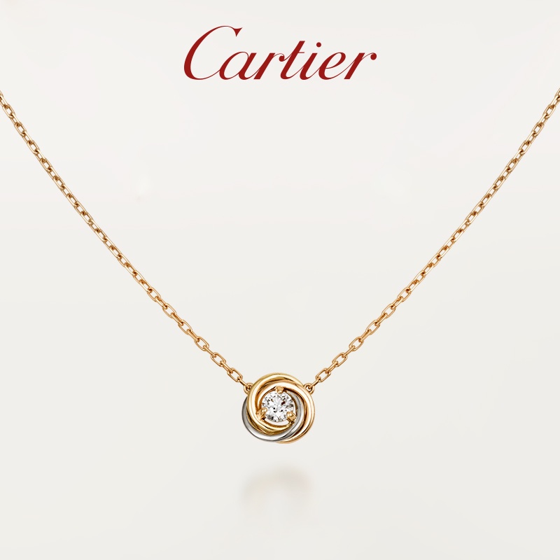 [พร้อมกล่อง] Cartier Cartier Trinity Series โรสโกลด์ ทองคําขาว เพชรสามสี สร้อยคอทอง