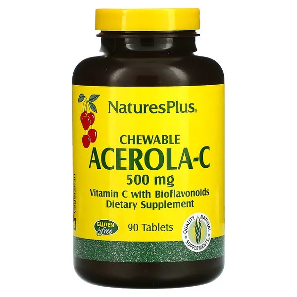 NaturesPlus, Chewable Acerola-C, Vitamin C with Bioflavonoids, 500 mg, 90,150 Tablets วิตามินซี+ไบโอฟลาโวนอยด์+อะเซโรล่า