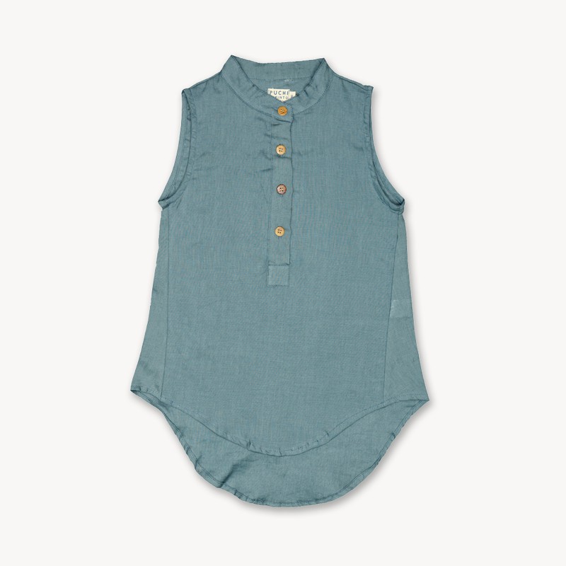 เสื้อทรงยาวคอจีน เด็กผู้หญิงหญิง แขนกุด KG.SH.FA023-LNB น้ำเงินอ่อน