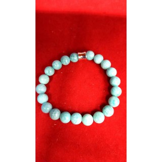 หินเเท้ หินนำโชค กำไลหิน กำไลหินนำโชค Peru Amazonite 8mm + เม็ดเครื่องเงิน 92.5%