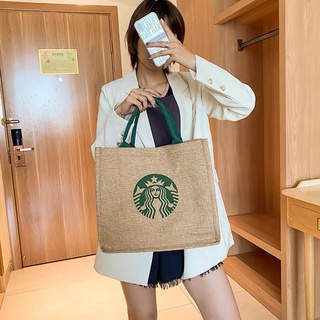 กระเป๋าผ้าลินินกระเป๋าผ้าแคนวาส มีให้เลือก 2 แบบ กระเป๋าสะพาย starbucks