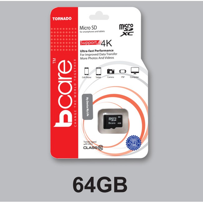 Bcare Micro SD Class 10 - 64Gb - อะแดปเตอร์หมายเลข