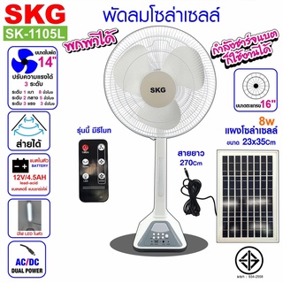 SKG พัดลมโซล่าเซลล์ พัดลมตั้งพื้น  พัดลมตั้งแคมป์ รุ่น AV-2000 สีขาว