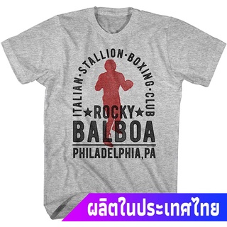 แขนสั้นcrew neckข้อเสนอพิเศษ มวย Rocky MGM Movie Balboa Boxing Club Italian Stallion Philly Adult T-Shirt Tee Gray T-Shi