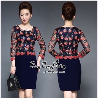 Luxurious Flower Embroidered navy blue Dress