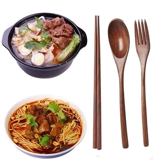 ช้อนส้อมไม้ ชุด 3 ตะเกียบ + ทัพพีจีน + ส้อมบนช้อนส้อมไม้