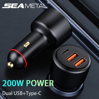 SEAMETAL 200W ที่ชาร์จแบตในรถ ชาร์จเร็ว DC12-24V Type C PD36W ที่จุดบุหรี่ในรถยนต์แบบ USB คู่ อะแดปเตอร์ไฟ ที่ชาร์จแบบเสียบหลายช่อง