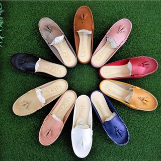 Size 41-45 รองเท้าหนังนิ่ม แบบพันพู่ เปิดส้น Lily Shoes