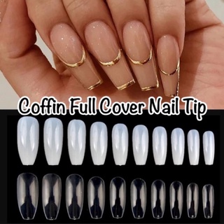 🇹🇭เล็บปลอม เล็บคอฟฟิน Coffin Nail Art Tips Clear/Natural Full Cover Nail