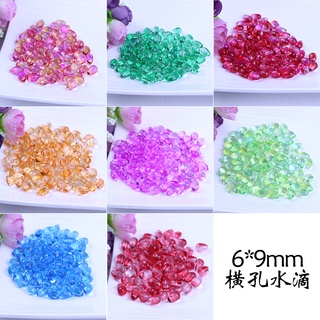 6*9mm Czech two-color glass water drop, horizontal hole crystal beads DIY hairpin tassel pendant material accessories