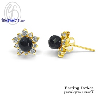 ต่างหูนิล-ฐานต่างหูเพชร-เพชรCZ-เงินแท้925-Diamond-CZ-ฺBlack-Spinel-Silver-Earring-Jacket-Finejewelthai-E1095jk-E1032on00