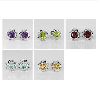 MT ต่างหูพลอยแท้ ซิทริน เพริดอท การ์เนต อเมทิสท์ บลูโทพาส แบบติดหู (STUD) ตัวเรือนเงินแท้ ชุบทองคำขาว  Natural Gemstone Sterling Silver Stud Earrings (ge339) : มณีธารา MT Jewelry