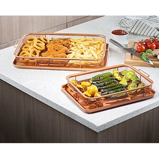 ❣Copper Baking Tray Oil Frying Baking Pan Non-stick Chips Basket Baking Dish Grill Mesh Kitchen Tools