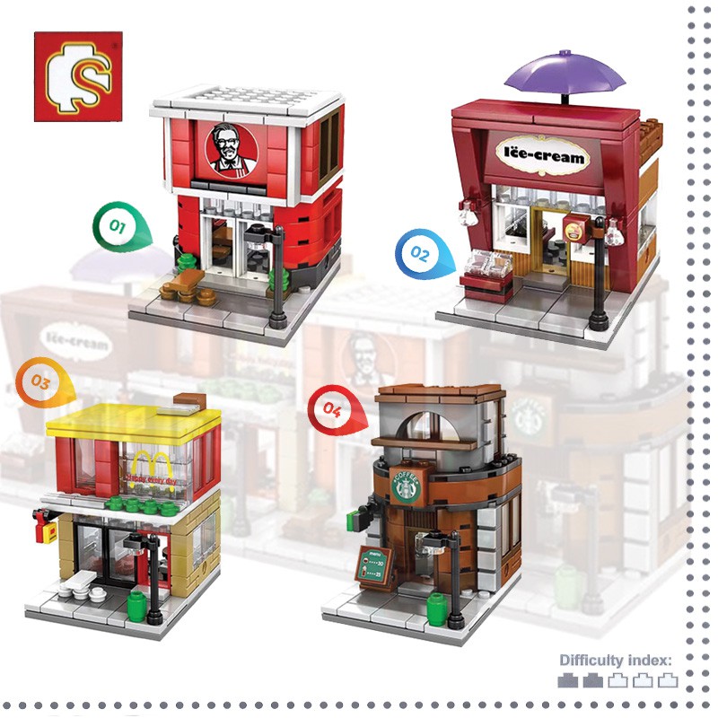 ตัวต่อเลโก้ชุดร้านค้า Ice-cream, Mc, KFC, Coffee (SEMBO BLOCK LEGO)