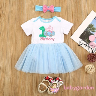 Babygarden- ชุดรอมเปอร์แขนสั้นพิมพ์ลายตัวอักษร/ช้าง+ที่คาดผมสําหรับเด็กผู้หญิง