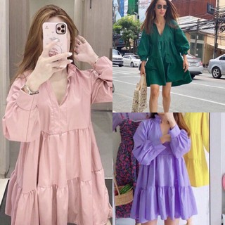 💕 BabyDoll Dress เดรสสั้นแขนยาว แต่งคอระบายทรง oversize ใส่กับผ้าใบ น่ารักมากกก💕