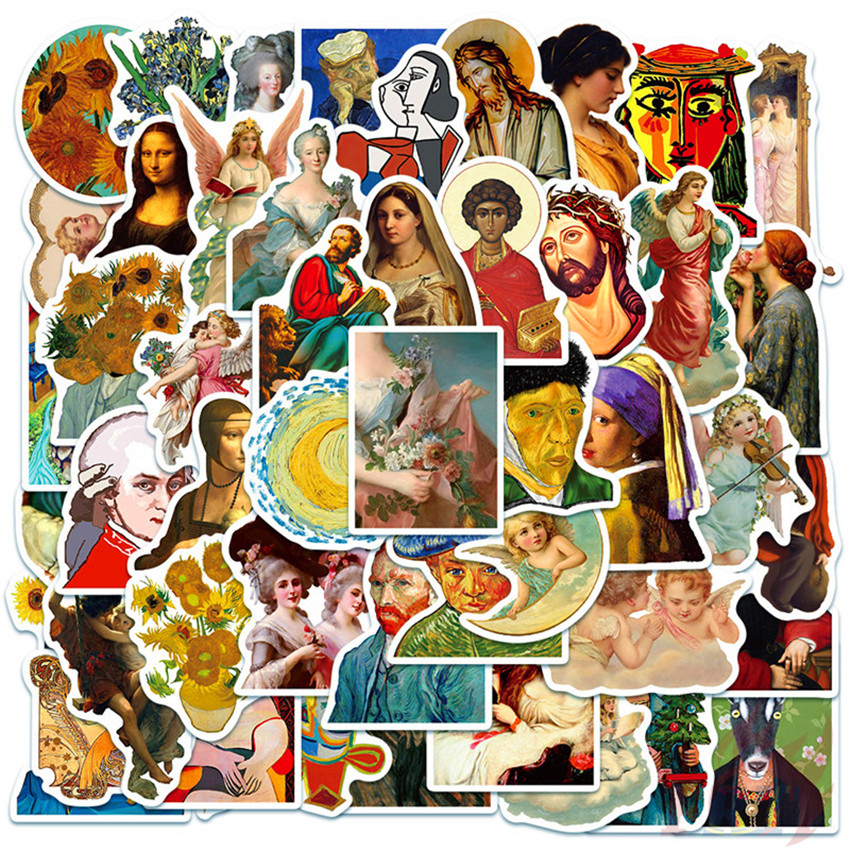 ❉ Famous Paintings & Celebrity Series 03 Mucha Claude Monet Van Gogh Mona Lisa Oil Painting Art สติ๊