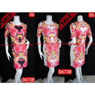 SaLe (อก36) D6738---Dressผ้าคอตต้อนสแปนเด็กซ์ พิมพ์ลายดอกไม้ทั้งด้านหน้าและด้านหลัง ซิบซ่อนหลัง มีดำ/ขาว Lovely-Catty