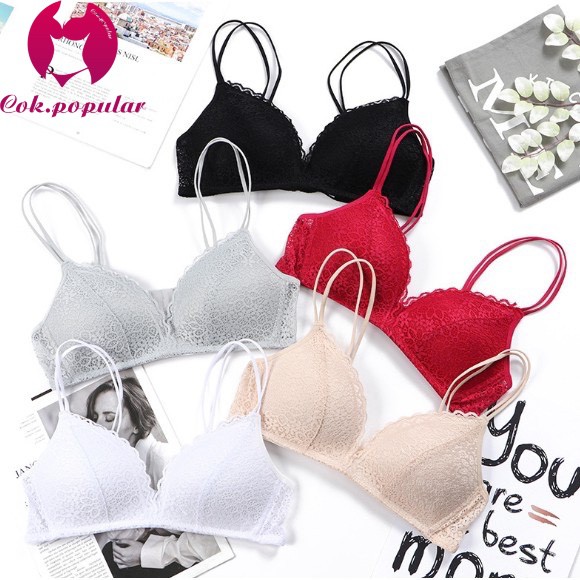 #255 🔥🔥/แฟชั่นผู้หญิง Push Up Bra เซ็กซี่ลูกไม้เย็บปักถักร้อยไร้สายท็อปส์ผู้หญิงชุดชั้นใน W COK