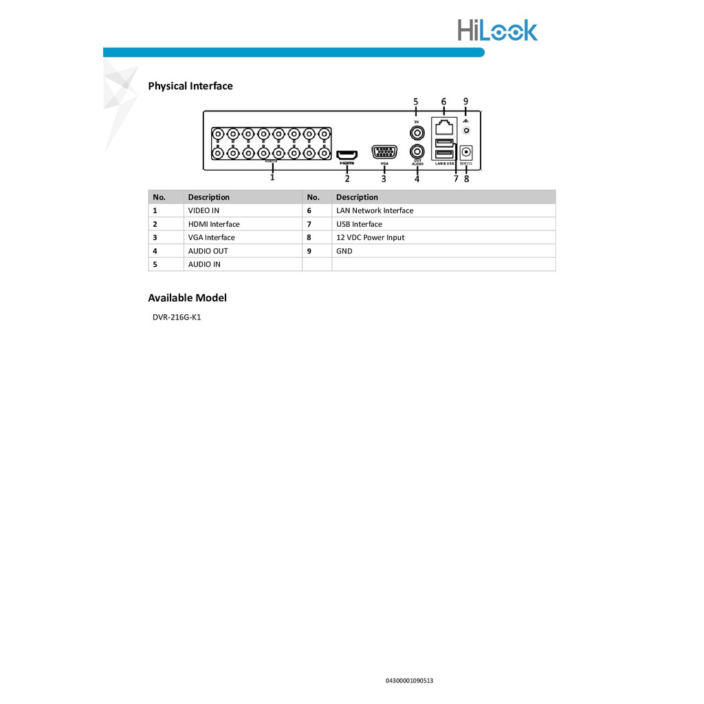 HiLook เครื่องบันทึกกล้องวงจรปิด 16 CH รุ่น DVR216GK1 (S) รองรับกล้อง