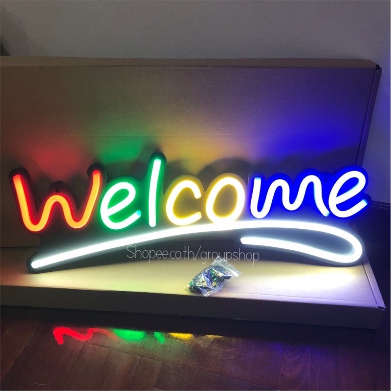 ป้ายไฟLED ป้ายไฟwelcome ป้ายไฟร้าน ป้ายไฟวิ่ง ป้ายไฟนีออน ป้ายไฟled welcome(สีผสม) ขนาด60x20cm
