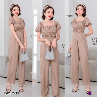 TW17531 Jumpsuit จั๊มสูทขายาว ทรงคอยู อกย่นจับจีบ ย่นช่วงเอว งานสุดหรู ทรงเข้ารูปสวย