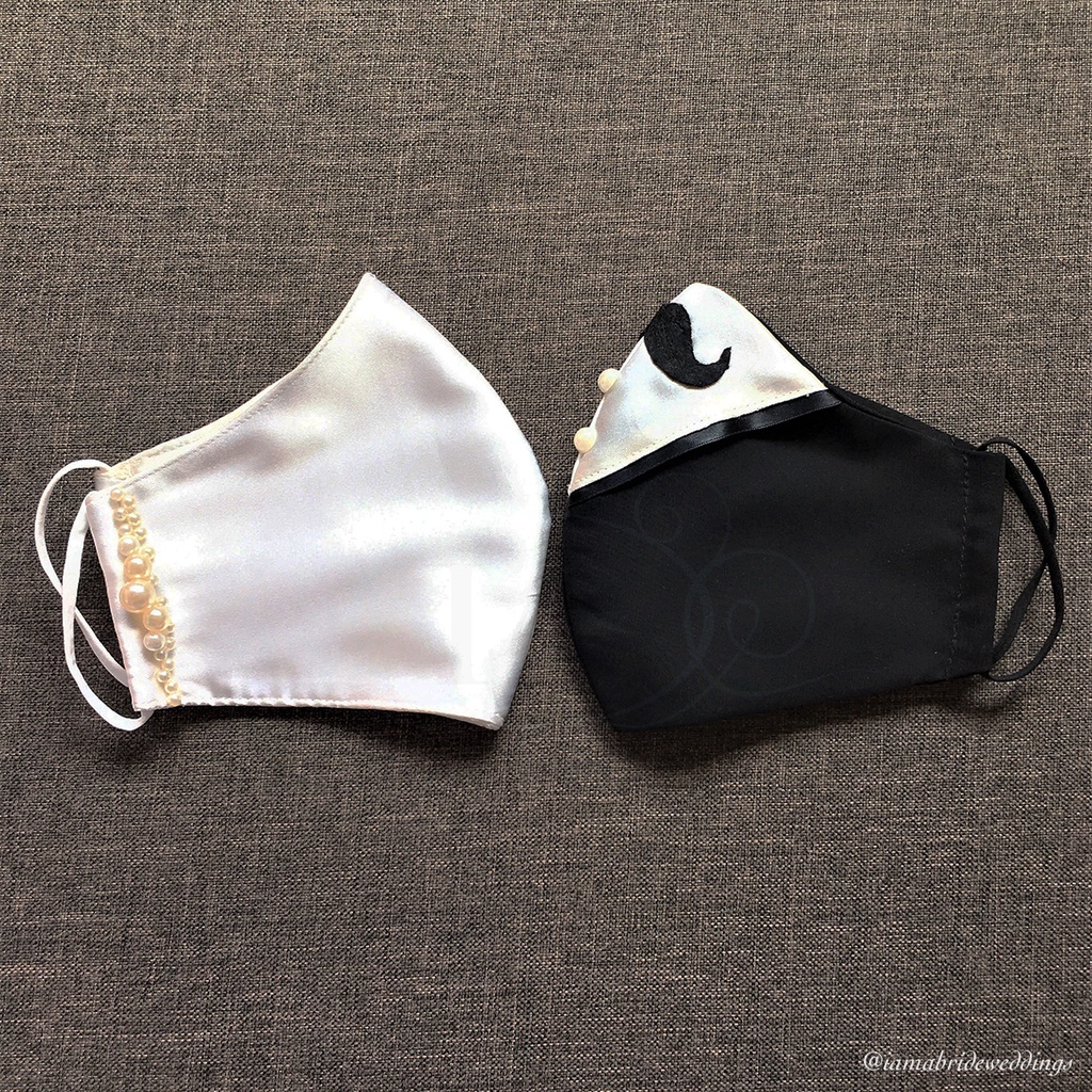 Fit Pearls & Tuxedo Bride & Groom Face Masks Wedding Couple Face Mask มาส์กหน้าเจ้าสาว