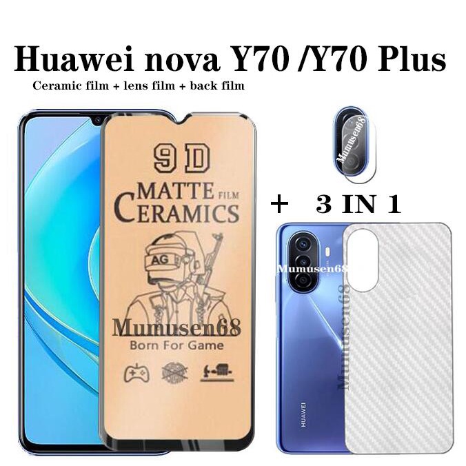 ( 3 in 1🏠 Huawei Nova Y70 Y70 Plus Y90 Y60 เซรามิคกระจกนิรภัยป ้ องกันหน ้ าจอ + ฟิล ์ มกล ้ อง + ฟิล ์ มด ้ านหลังสําหรับ Huawei Nova 9SE 7i 8i หน ้ าจอฟิล ์ มเซรามิค