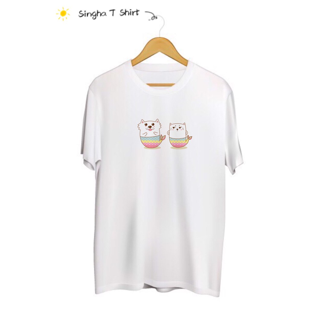 SINGHA T-Shirt เสื้อยืดกสรีนลายน้องหมาน้องแมว