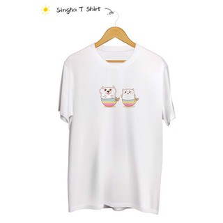 SINGHA T-Shirt เสื้อยืดกสรีนลายน้องหมาน้องแมว