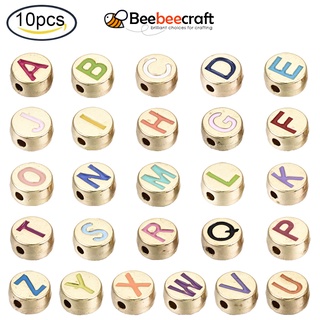 Beebeecraft ลูกปัดอัลลอย ไร้แคดเมียม ไร้ตะกั่ว ลายตัวอักษร ดอกคามิเลีย สีทองอ่อน A~Z 8x4 มม. รู 1.5 มม. 10 ชิ้น