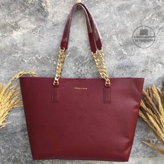 CHARLES &amp; KEITH DOUBLE CHAIN STRAP TOTE BAG 2016 (outlet) สีแดง